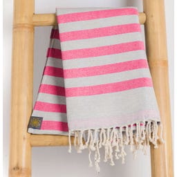 ANNA ANIQ Hamamdoek Frottee gestreept - Neon Pink Fish